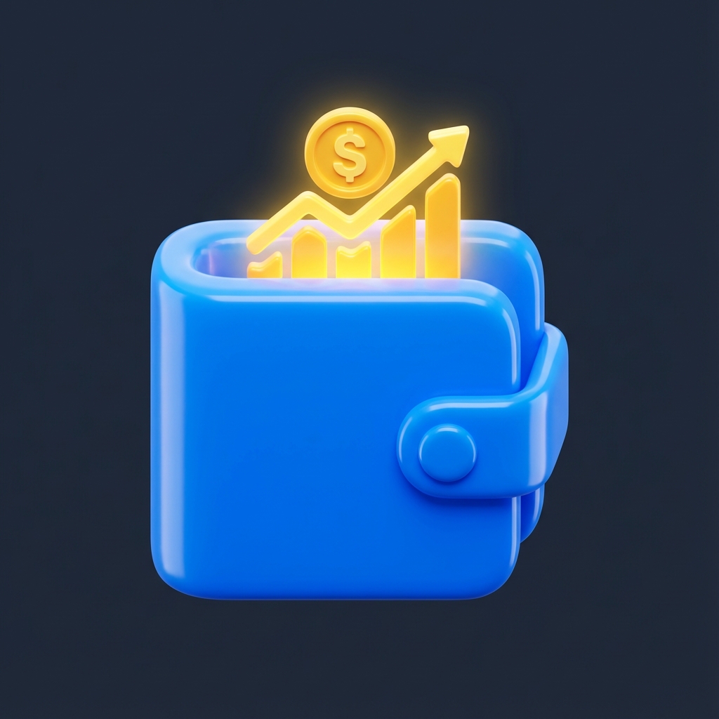Waget - 3D wallet icon with golden growth chart
